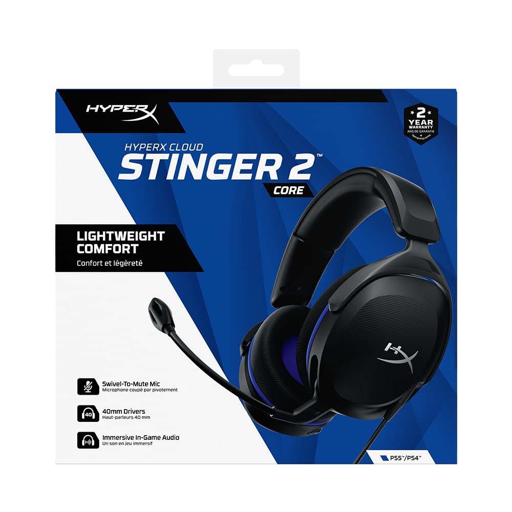 HyperX Cloud Stinger 2 Core Gaming Headset for PS5/PS4 (Wired 3.5mm, Lightweight, Swivel-to-Mute Mic) - Black - سماعة بلايستيشن