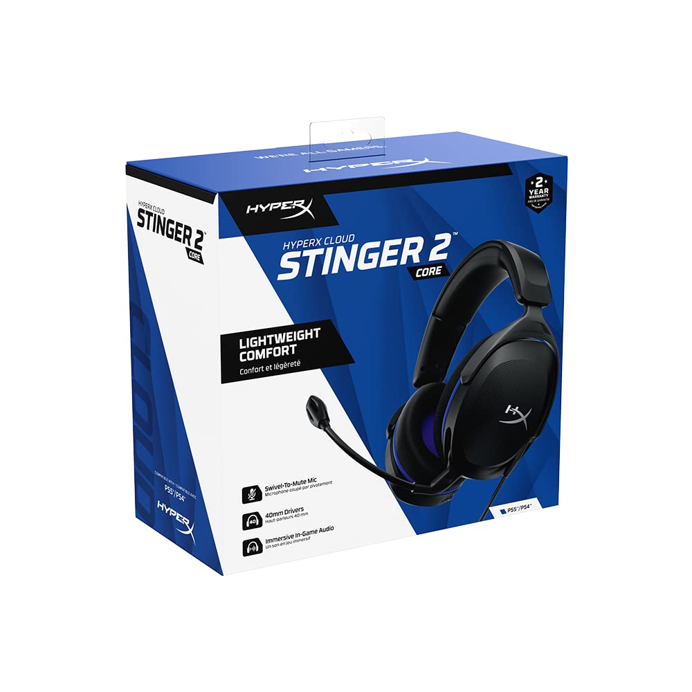 HyperX Cloud Stinger 2 Core Gaming Headset for PS5/PS4 (Wired 3.5mm, Lightweight, Swivel-to-Mute Mic) - Black - سماعة بلايستيشن