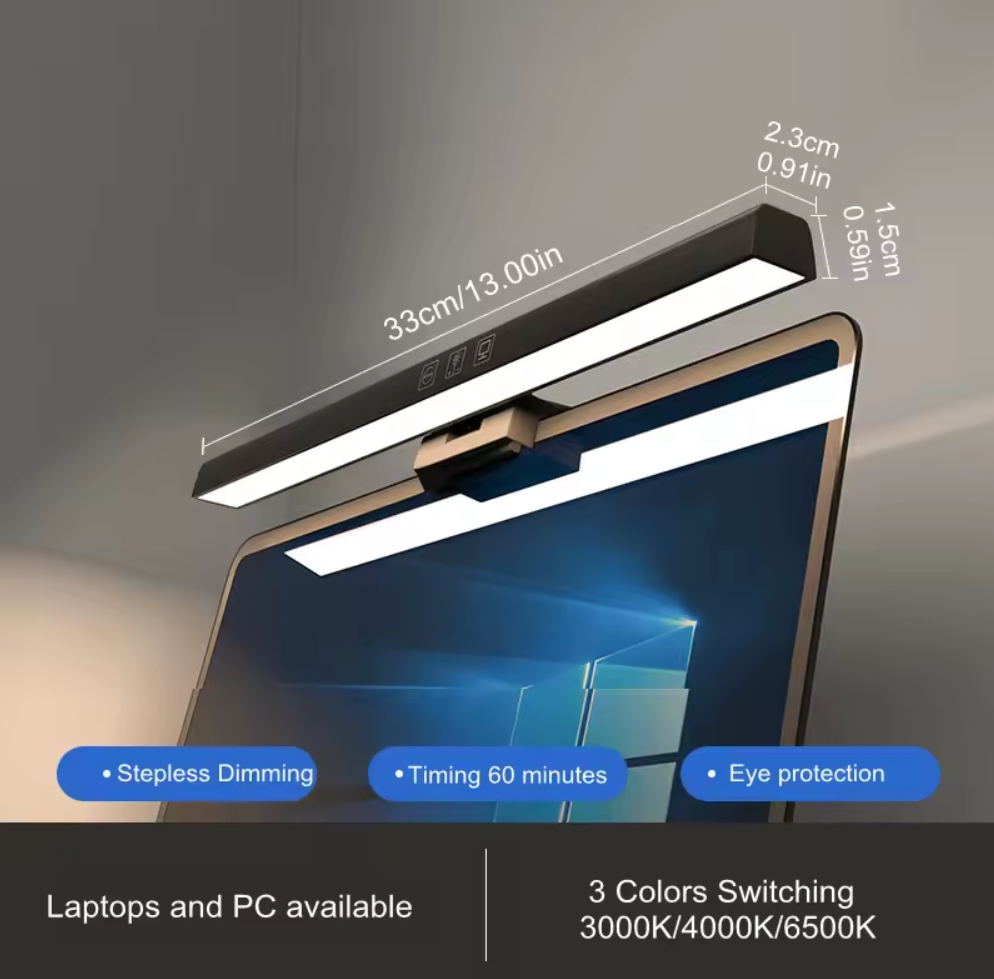 LED Monitor Light Bar BLACK 50cm – Eye-Care Screen Lamp with Stepless Dimming & USB Power - مصباح شاشة
