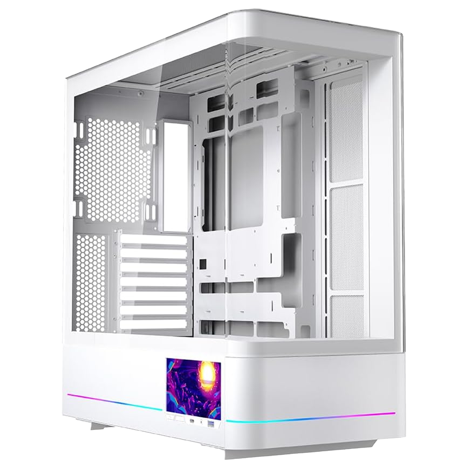 JUNGLE LEOPARD ( AC-02 ) Digital ATX PC Gaming Case with screen, 5.5 Inch Integrated LCD Screen, Mid Tower, Glass Panel white - كيس مع شاشه JUNGLE LEOPARD ( AC-02 ) Digital ATX PC Gaming Case with screen, 5.5 Inch Integrated LCD Screen, Mid Tower, Glass Panel white - كيس مع شاشه