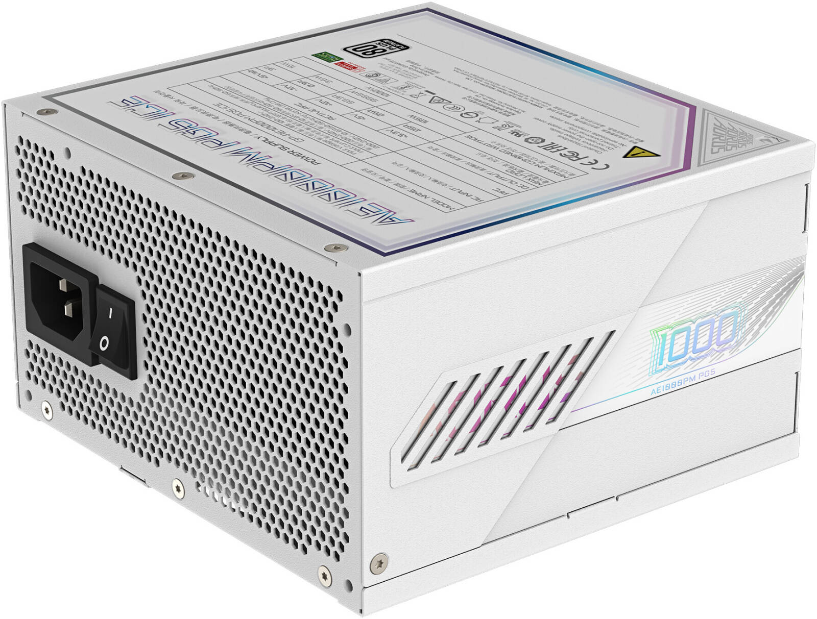 GIGABYTE AORUS ELITE P1000W 80+ Platinum Modular PCIe 5.0 Power Supply, 1000W Power, 80 PLUS Platinum Efficiency, 120mm Fluid Dynamic Bearing Fan, White - مزود طاقه أبيض