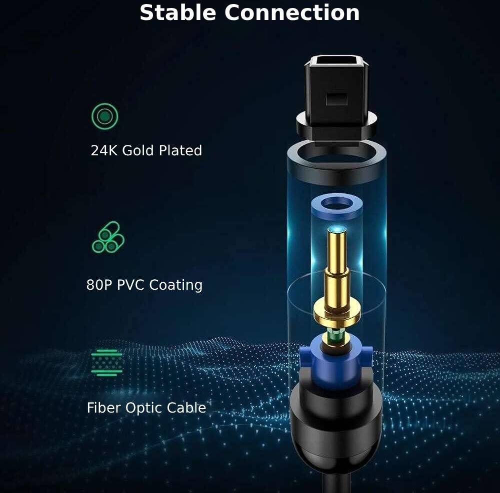 UGREEN Optical Audio Cable, Toslink SPDIF Type, PVC Material, Gold-Plated Connector, Fiber Optic Cable, 1.5m Cable Length, Universal Compatibility, Black - كيبل اوبتك