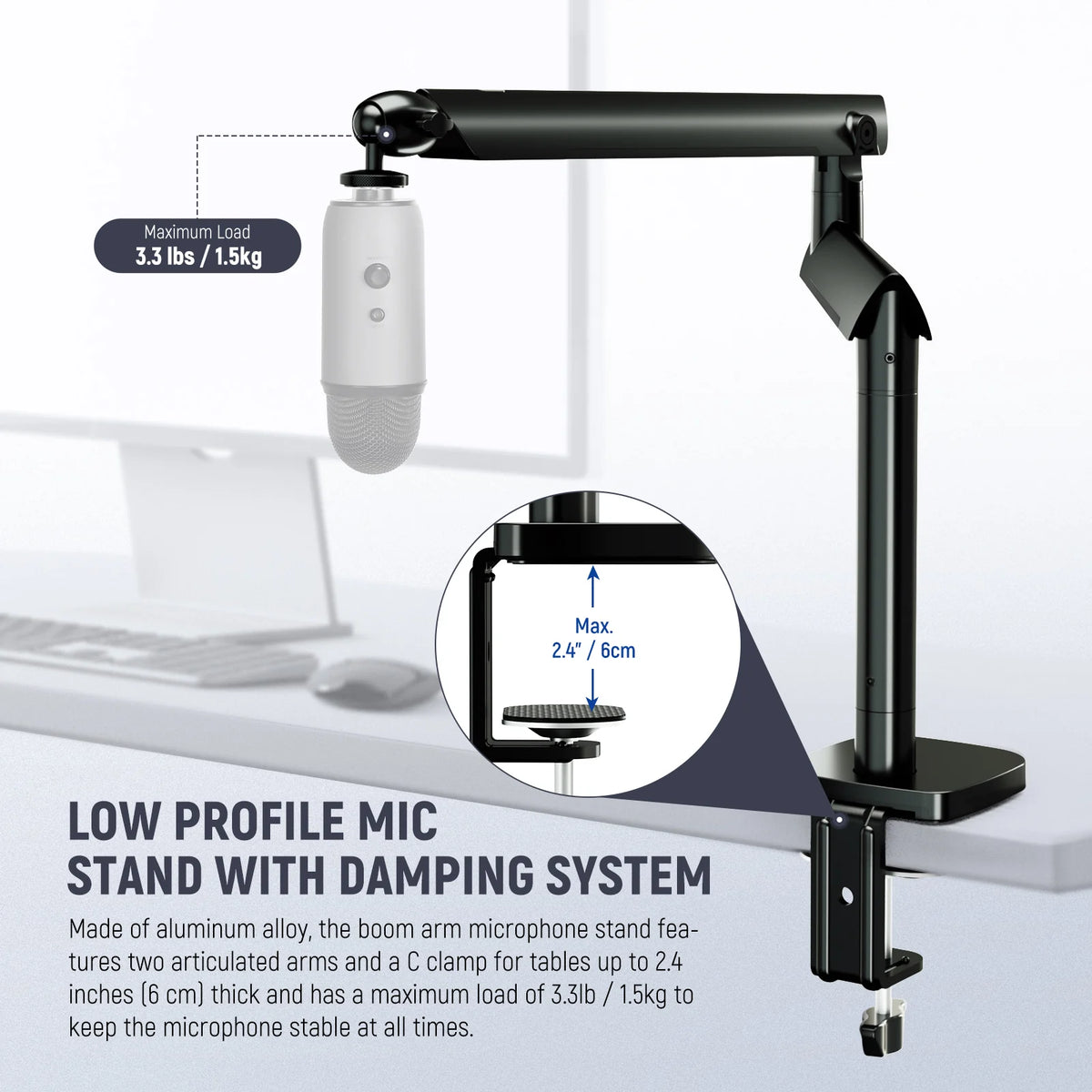 NEEWER MS007 Low Profile Damped Mic Boom Arm (Under-Monitor Design, 360° Ball Head, Cable Management, 1.5kg Load) - ستاند للمايك