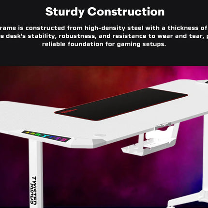 Twisted Minds WARRIOR L Shaped Gaming Desk RGB Right White - TM-Y-RW-RGB - طاوله زاويه بيضاء