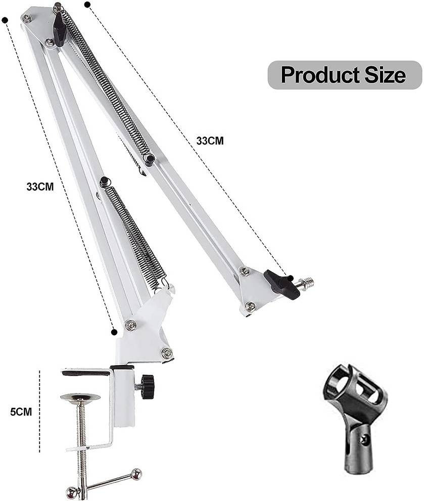 Dayong Microphone Boom Stand, 360° Rotating Microphone Holder, 270° Rotatable Mic Head, Adjustable Suspension Scissor Arm, Cantilever Support, Wide Application, White - ستاند للمايك