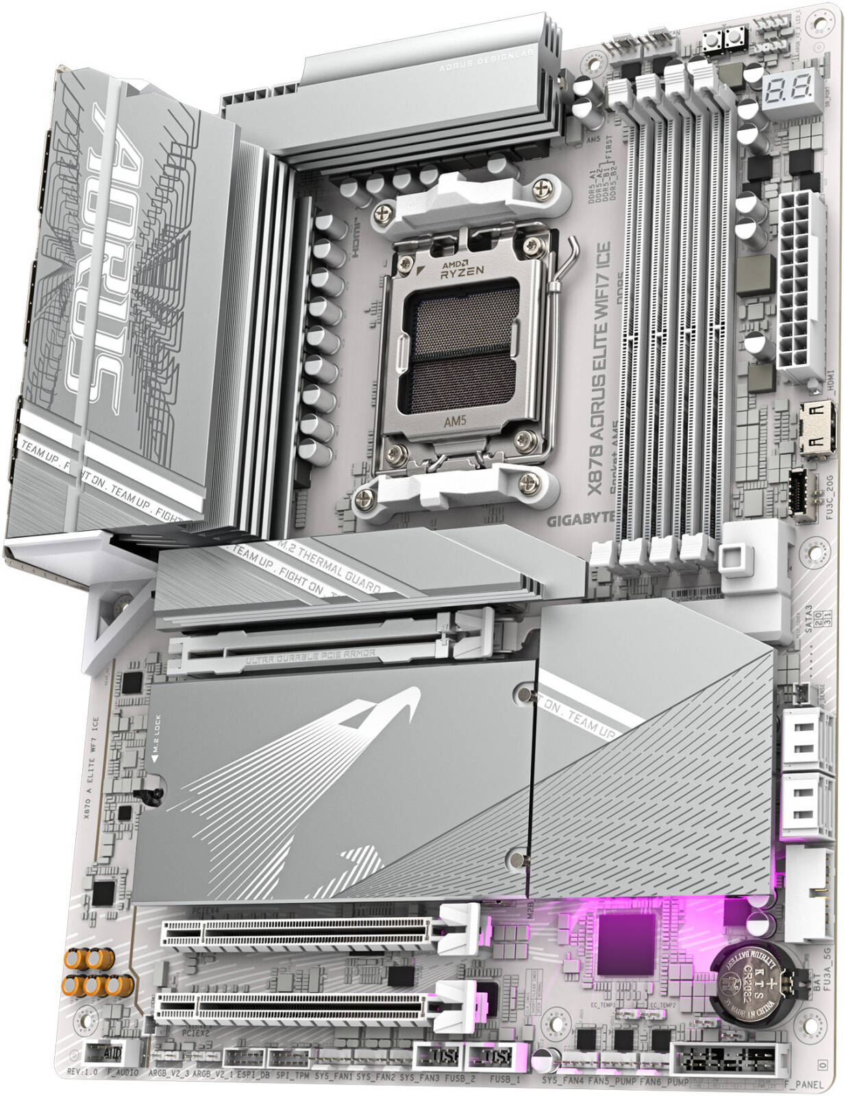 GIGABYTE X870 Aorus Elite WiFi7 ICE AM5 DDR5 ATX Motherboard, AMD X870 White - لوحه ام بيضاء