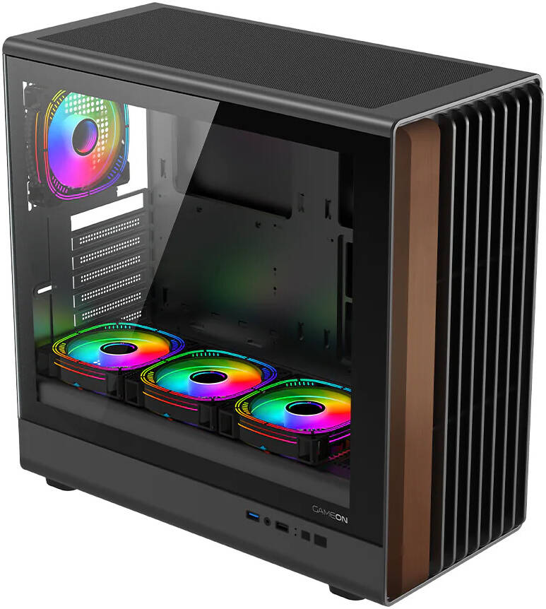 GAMEON Timber Midnight Series Mid Tower Gaming Case, ( 7x 120mm Pre-Installed ARGB+PWM Fans ) , 360mm Radiator Support - كيس