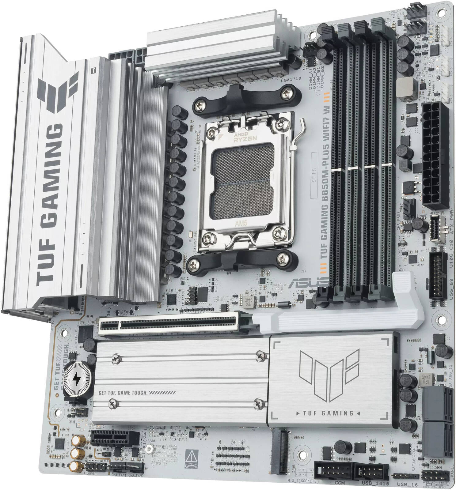 ASUS TUF Gaming B850M-PLUS WIFI7 W - White mATX AM5 Board, DDR5, PCIe 5.0, WiFi 7, 2.5Gb LAN, USB 20Gbps Type-C - ماذربورد