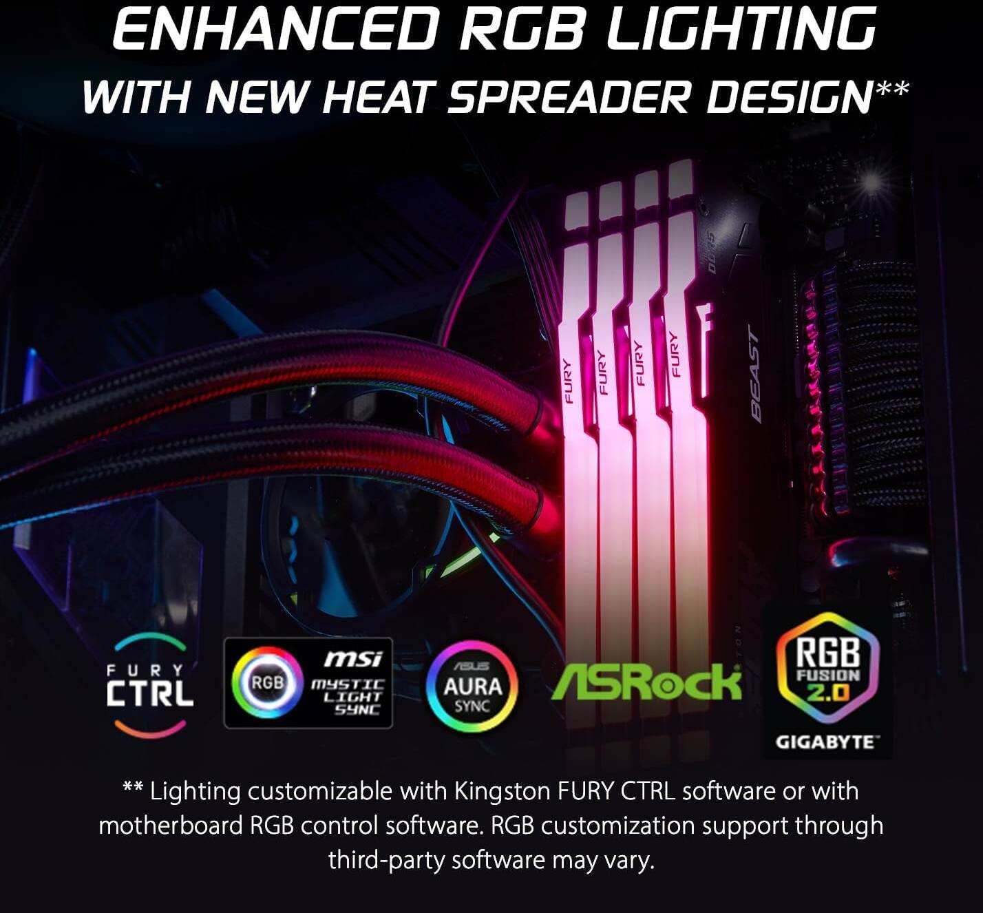 Kingston Fury Beast RGB 16GB DDR5 Desktop Memory, 6000 MHz Memory Speed, CL36 CAS Latency, 288-Pin Kit, Intel XMP 3.0 & AMD EXPO Ready, Black | KF560C36BBE2A-16 - رام