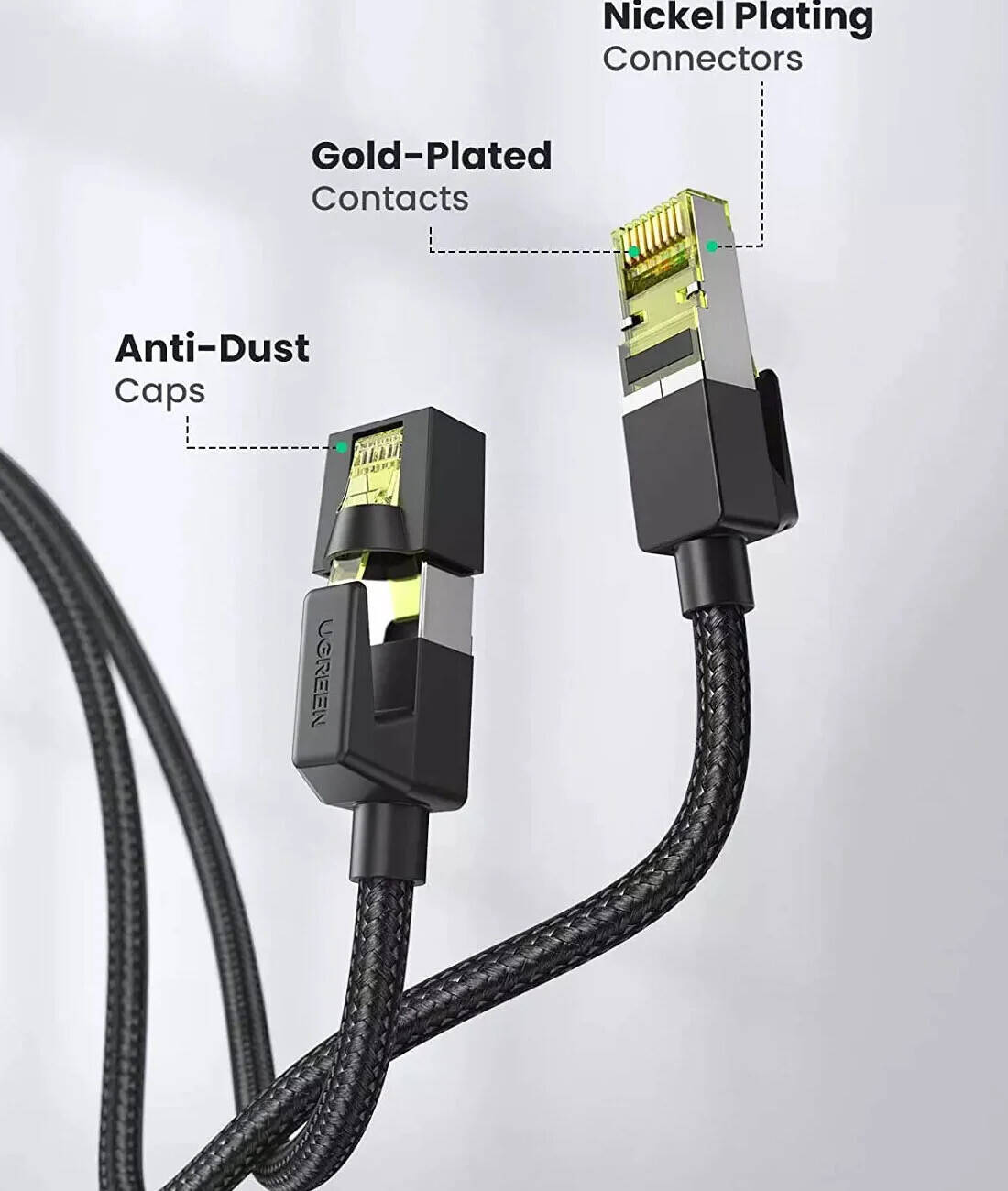 UGREEN CAT7 Shielded Round Cable  with Braided Modular Plugs 10M-كيبل انترنت