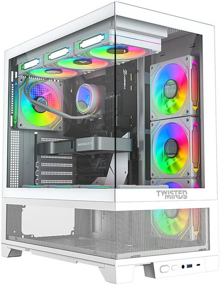 Twisted Minds Phantek-07 Mid Tower ATX Gaming PC Case with Mesh, 7x RGB Pre-installed Fans - WHITE  - كيس أبيض