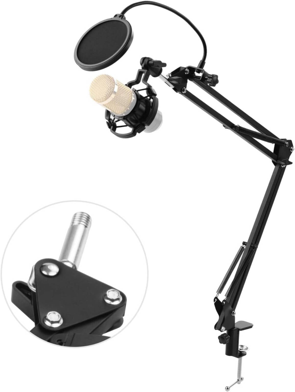 HALAMODO Quadcast Boom Arm Scissor Microphone Stand, Adjustable & Foldable Microphone, Heavy-Duty Metal Mic Arm Bracket with Shock Proof Holder - ستاند للمايك