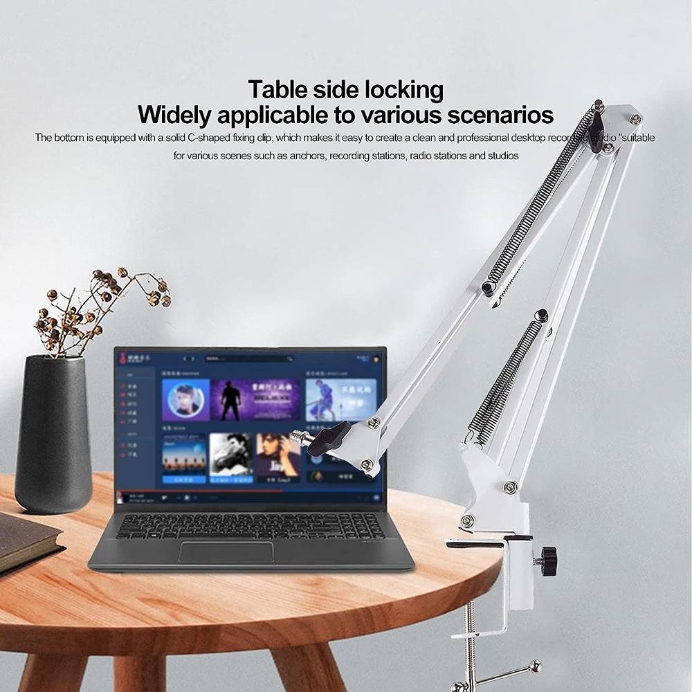 Dayong Microphone Boom Stand, 360° Rotating Microphone Holder, 270° Rotatable Mic Head, Adjustable Suspension Scissor Arm, Cantilever Support, Wide Application, White - ستاند للمايك