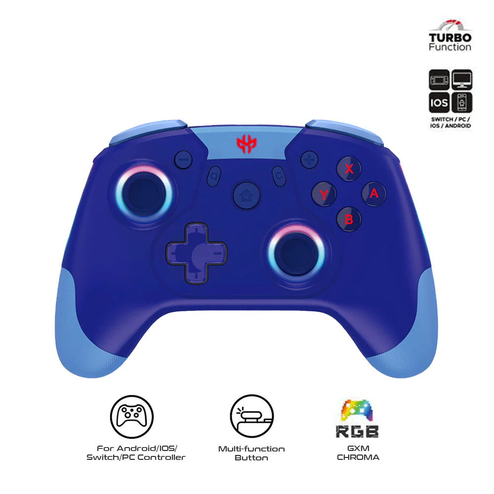 GXM Alpha Pro Wireless Controller RGB, 6-Axis Drive, Wired & Wireless Connectivity For Nintendo Switch/Android/IOS/PC Blue - وحدة تحكم