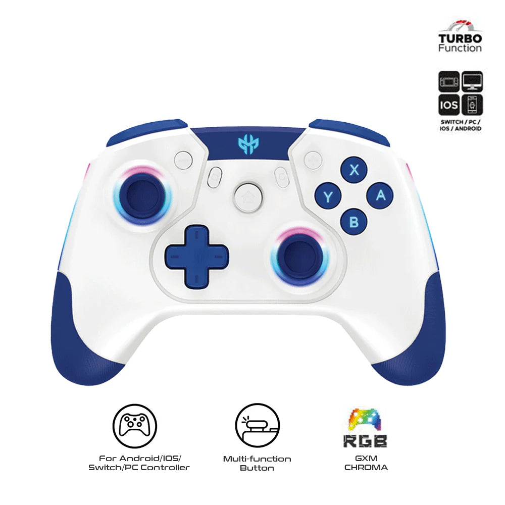 GXM Alpha Pro Wireless Controller RGB, 6-Axis Drive, Wired & Wireless Connectivity For Nintendo Switch/Android/IOS/PC White - وحدة تحكم