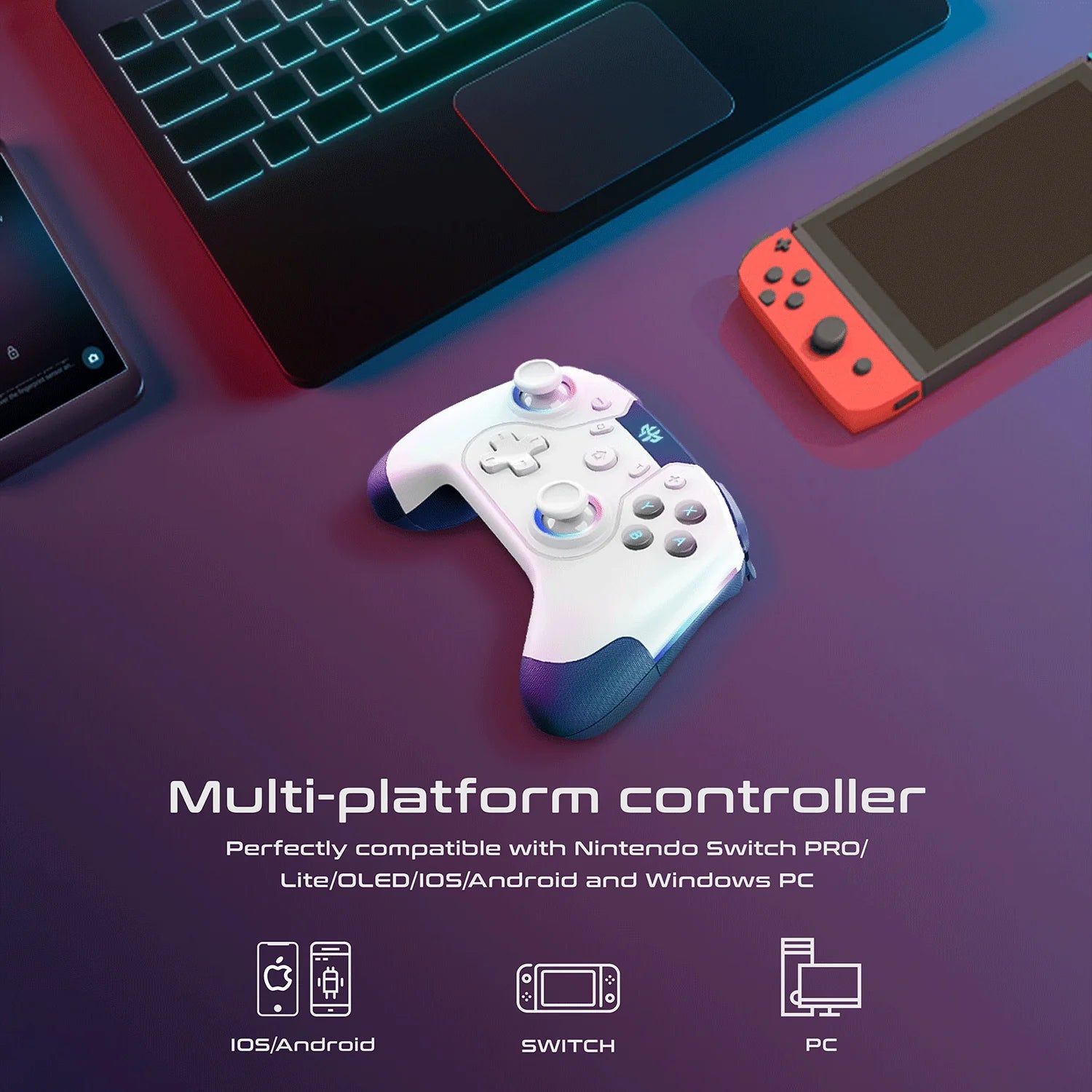 GXM Alpha Pro Wireless Controller RGB, 6-Axis Drive, Wired & Wireless Connectivity For Nintendo Switch/Android/IOS/PC Black - وحدة تحكم