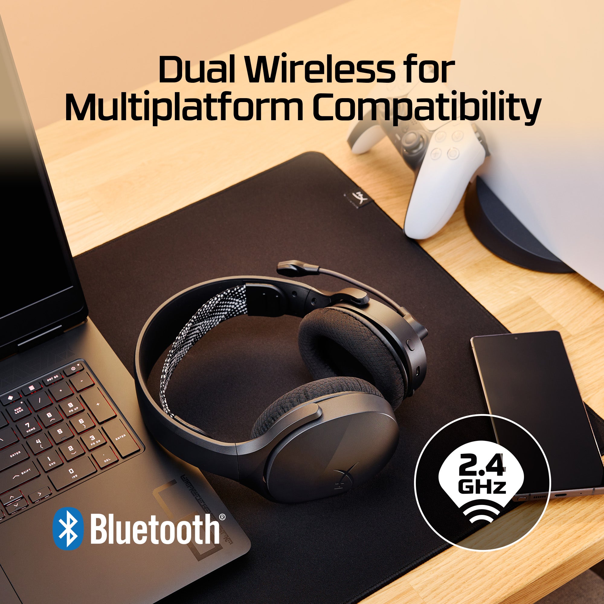 HyperX Cloud Jet Wireless Gaming Headset (Dual Wireless 2.4GHz + Bluetooth 5.3, 40mm Drivers, Up to 25 Hours Battery, PC/PS5/Mobile)  - Blue- سماعة قيمنق وايرليس
