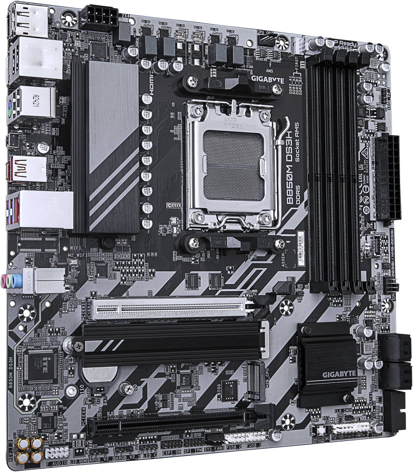 GIGABYTE B850M DS3H AM5 M-ATX Motherboard, AMD B850 Chipset, 4x DDR5 DIMM Slots, Up to 256GB Max Memory, 1x PCIe 5.0 x16, 2x M.2 Slots- لوحه الام