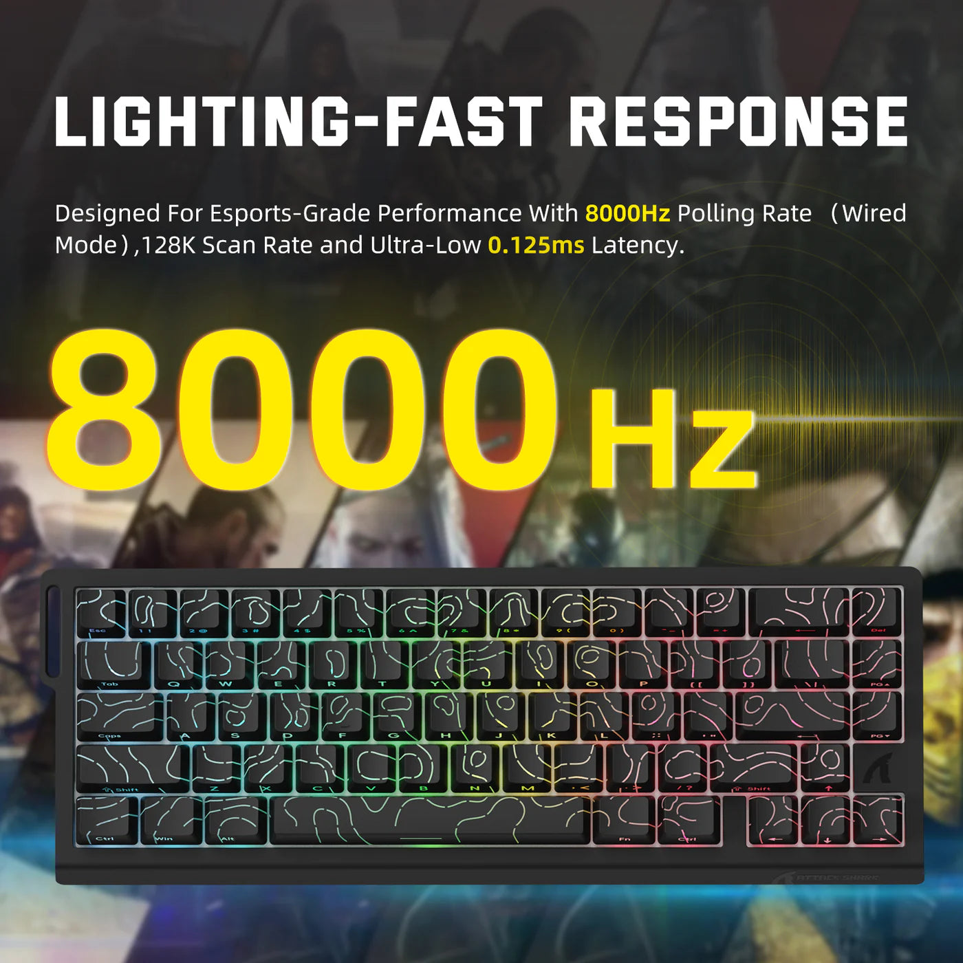 ATTACK SHARK X68PRO HE Wireless Rapid Trigger Keyboard Magnetic Switch Black Contours - كيبورد ميكانيكي أسود