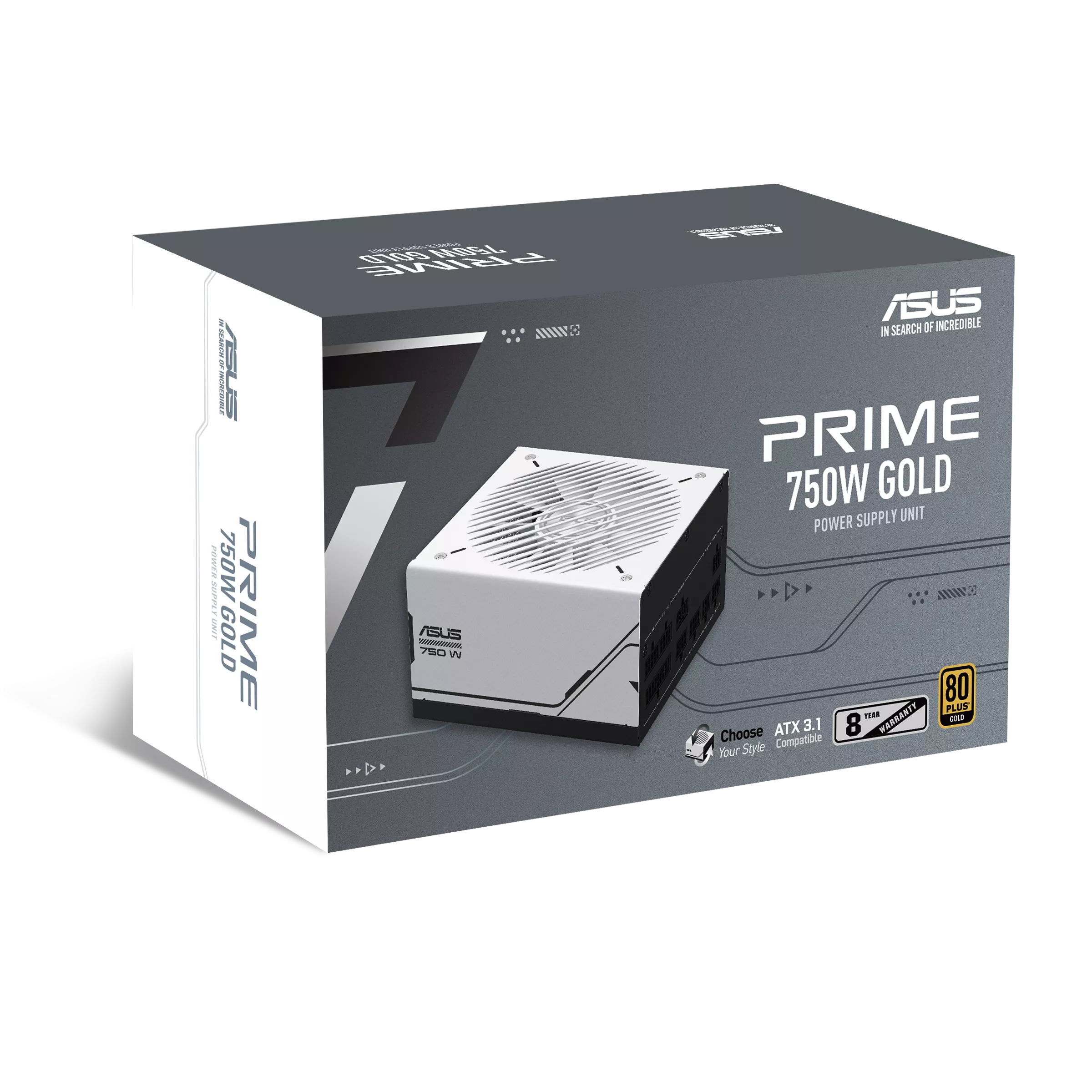 ASUS Prime 750W Gold (750 Watt, ATX 3.0 Compatible, Fully Modular Power Supply, 80+ Gold Certified, Dual Ball Bearings, Two Color Options in One) - مزود الطاقة