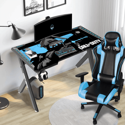 Call Of Duty (COD) Hawksbill Series RGB Flowing Light Gaming Desk With Mouse pad, Headphone Hook & Cup Holder - Black- طاولة - PC BUILDER QATAR - Best PC Gaming Store in Qatar 