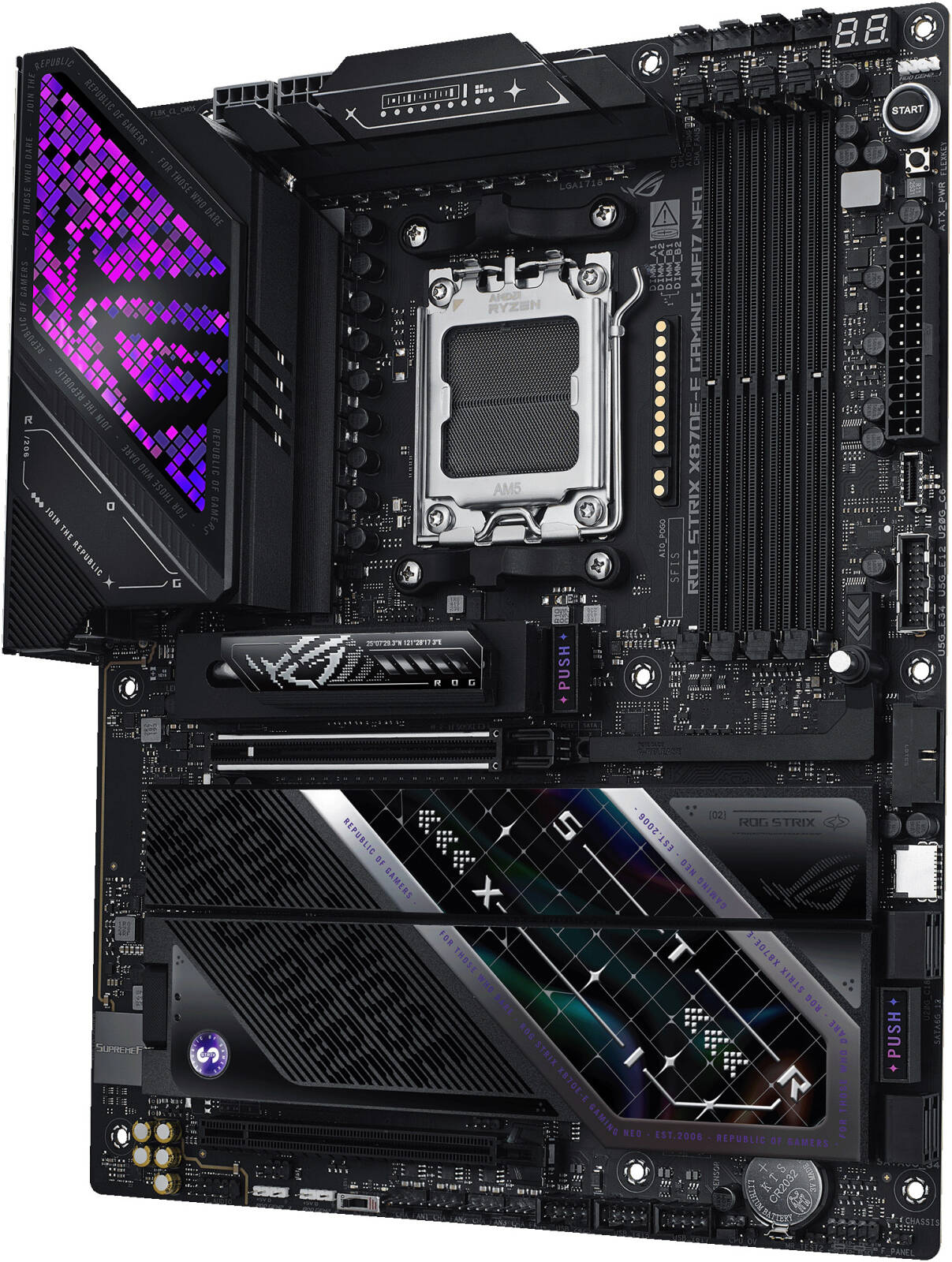 ASUS ROG Strix X870E-E Gaming WiFi 7 NEO – AMD AM5, PCIe 5.0, DDR5, USB4, WiFi 7, Heavy Duty Power Delivery ATX Motherboard - ماذربورد