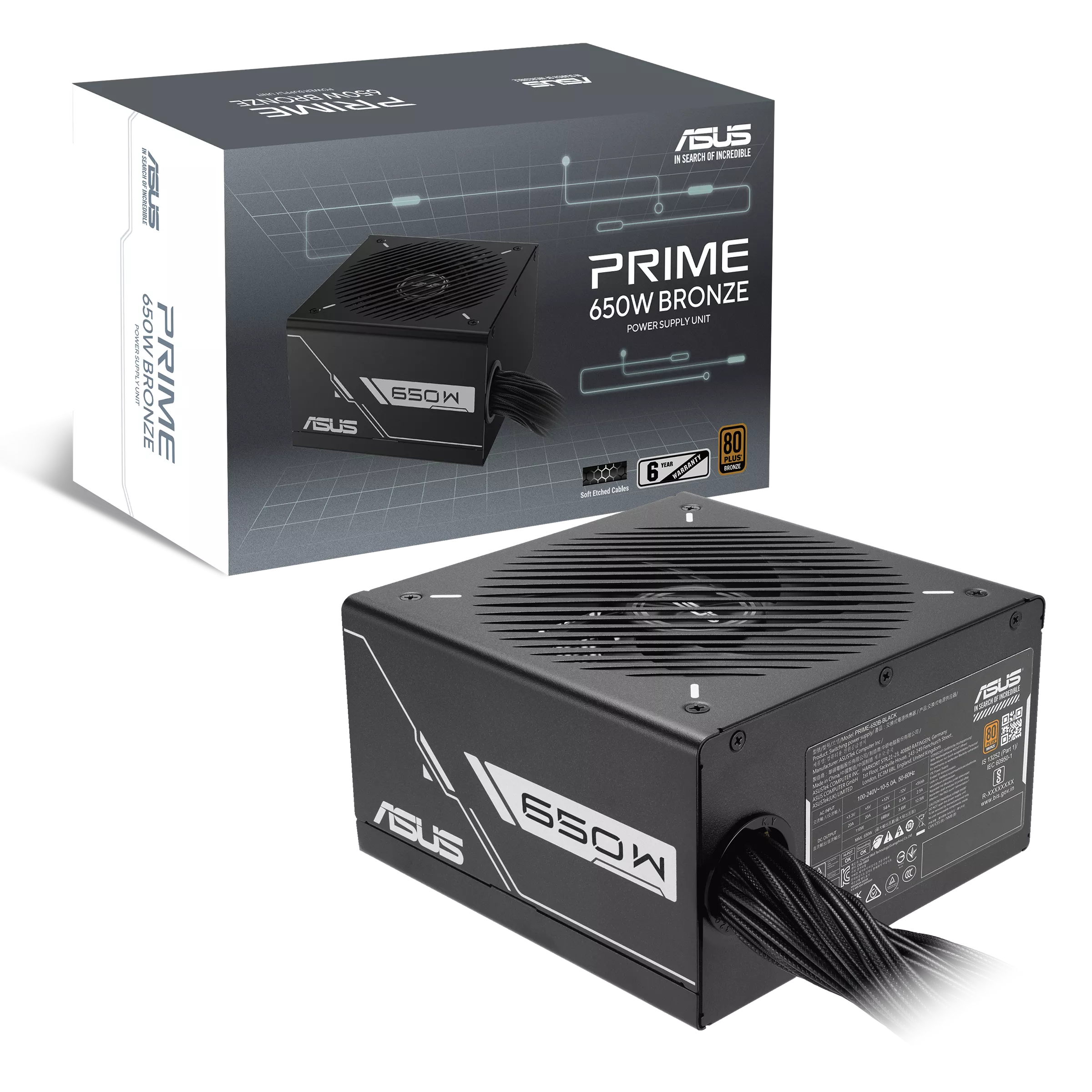 ASUS Prime 650W BLACK Bronze,80 Plus Bronze Certification, ATX12V, Dual ball fan bearings - مزود الطاقة