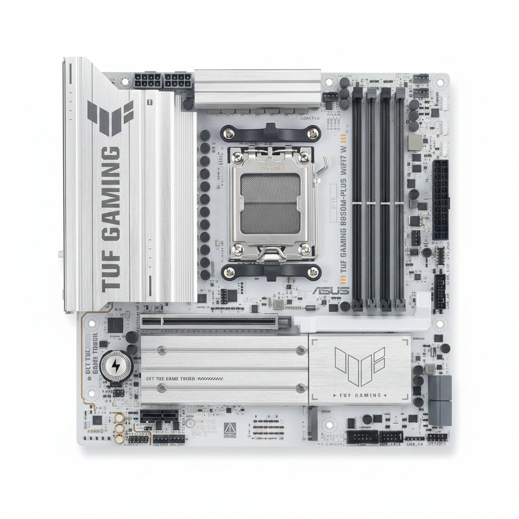 ASUS TUF Gaming B850M-PLUS WIFI7 W - White mATX AM5 Board, DDR5, PCIe 5.0, WiFi 7, 2.5Gb LAN, USB 20Gbps Type-C - ماذربورد