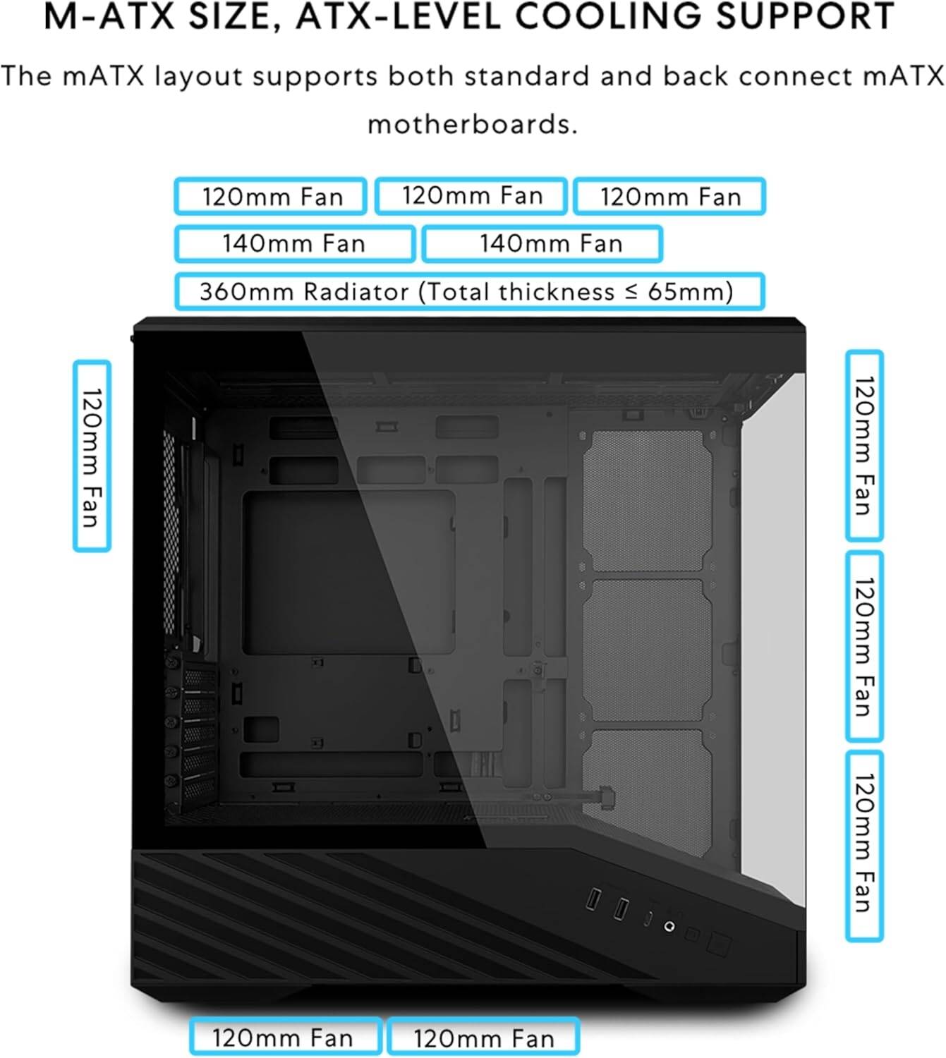 Lian Li Vector V100R Mini MicroATX Black Case, 360mm Radiator, Tempered Glass Black - كيس اسود