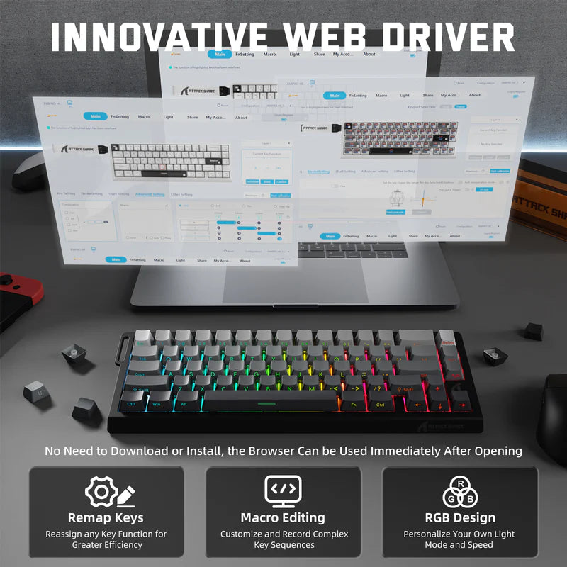 ATTACK SHARK X68PRO HE Wireless Keyboard Magnetic Switch, Moonlit Night -  كيبورد احترافي وايرليس