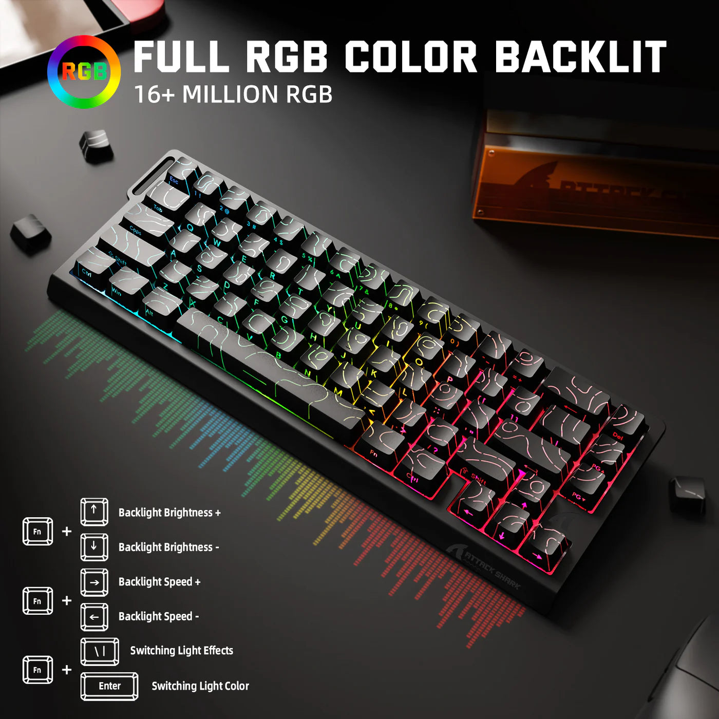 ATTACK SHARK X68PRO HE Wireless Rapid Trigger Keyboard Magnetic Switch Black Contours - كيبورد ميكانيكي أسود