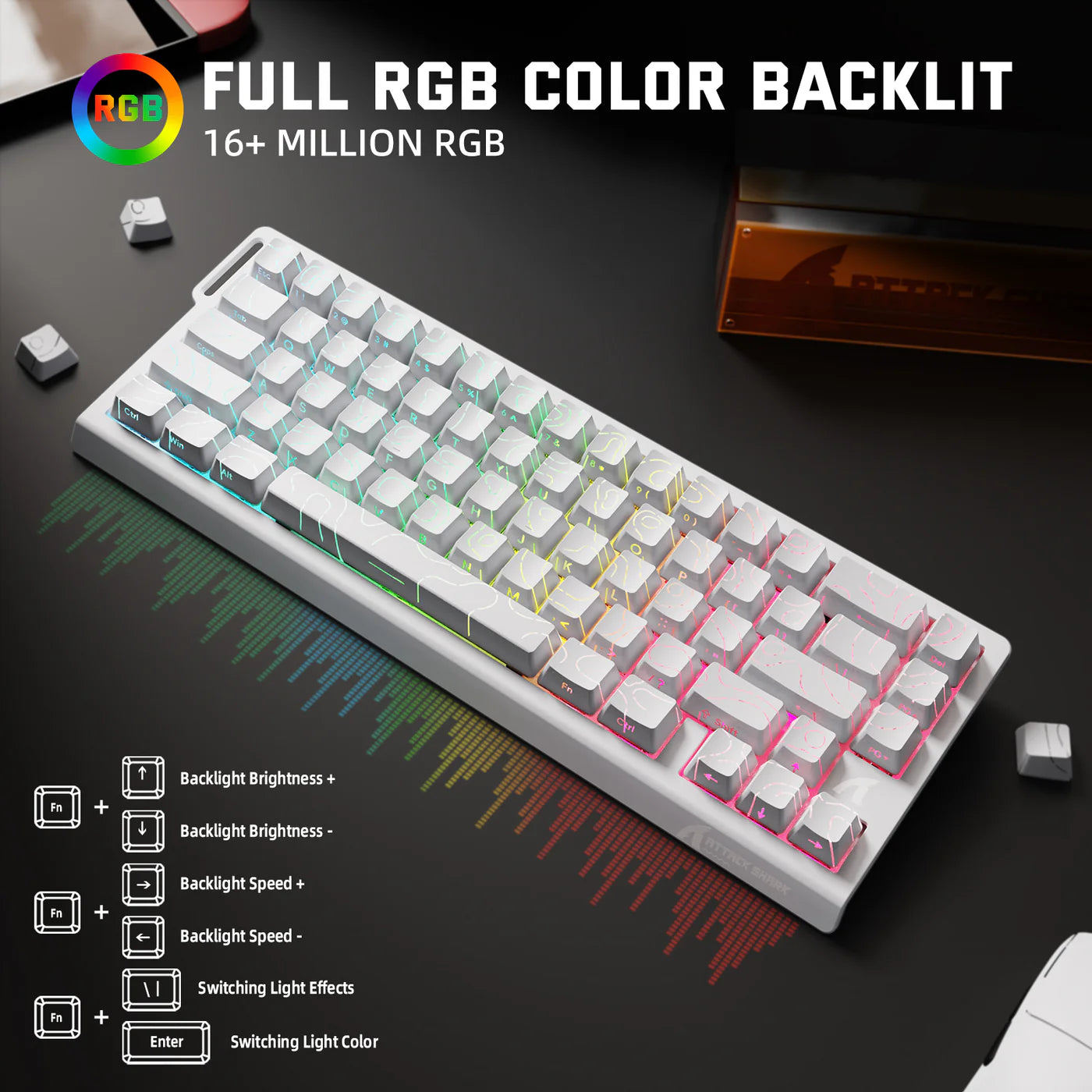 ATTACK SHARK X68PRO HE Wireless Rapid Trigger Keyboard Magnetic Switch White Contours - كيبورد ميكانيكي أبيض