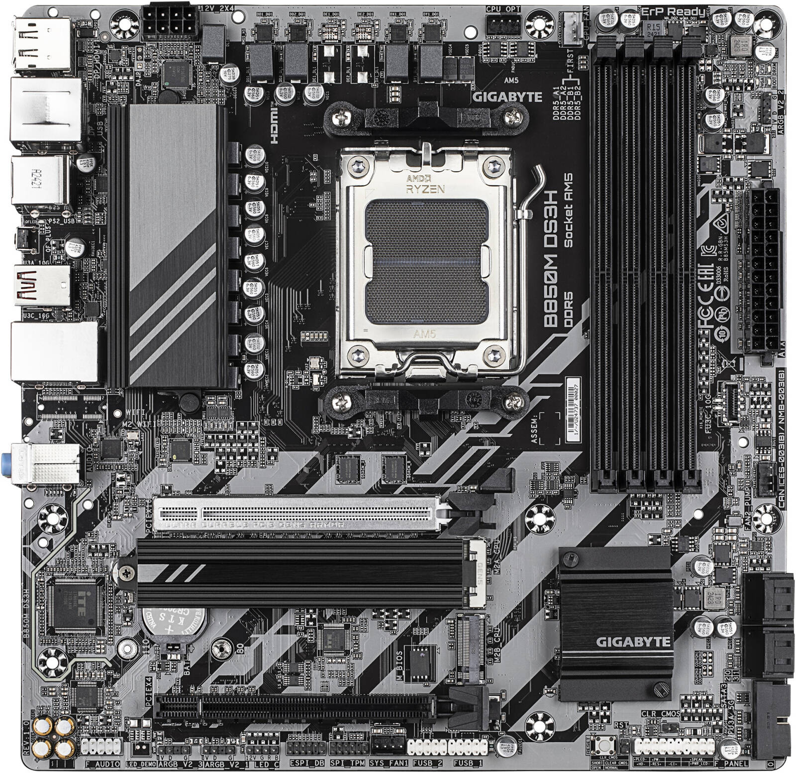 GIGABYTE B850M DS3H AM5 M-ATX Motherboard, AMD B850 Chipset, 4x DDR5 DIMM Slots, Up to 256GB Max Memory, 1x PCIe 5.0 x16, 2x M.2 Slots- لوحه الام