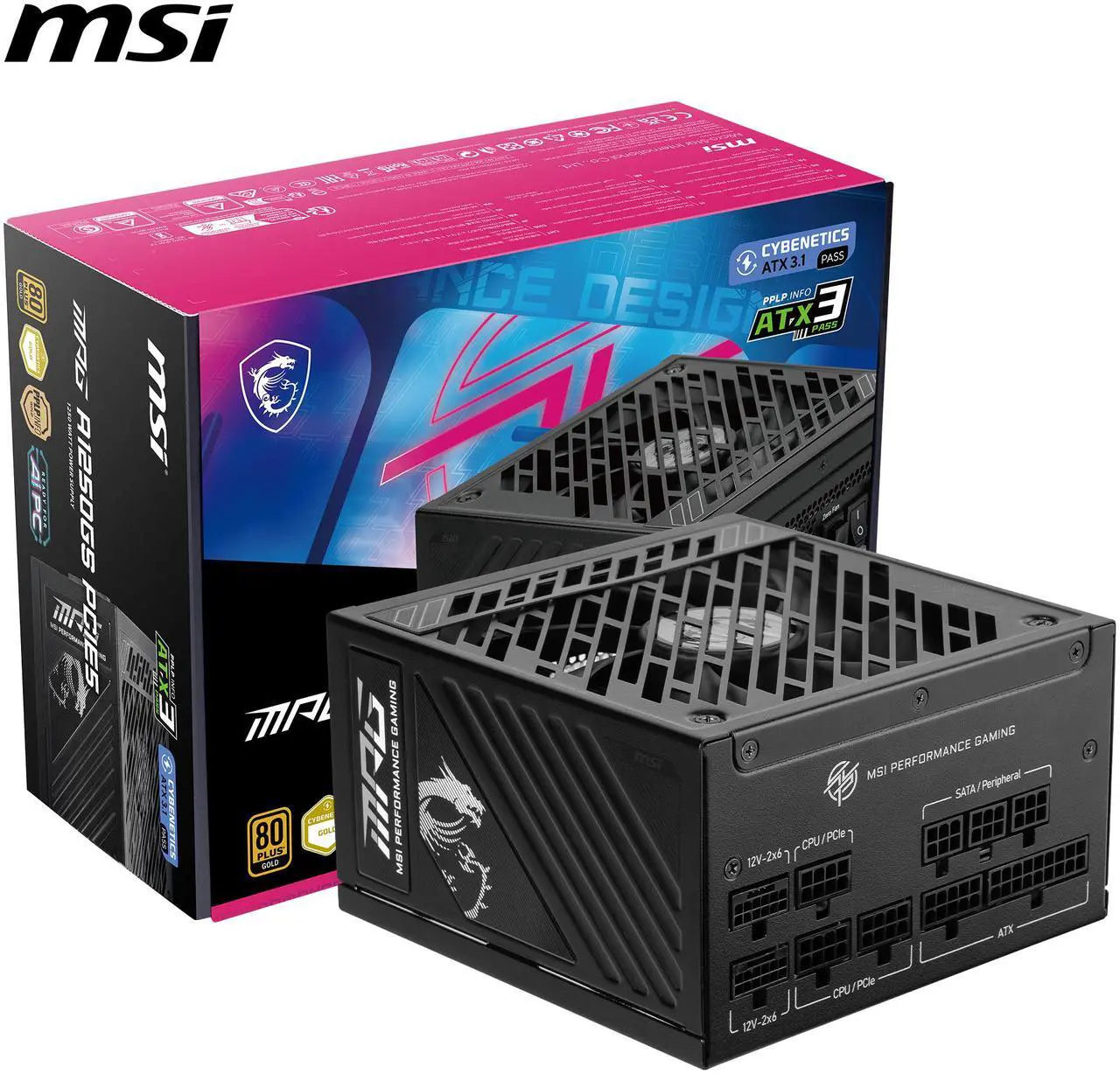 MSI MPG A1250GS PCIE5, Fully Modular Gaming 1250W Power Supply, 80+ Gold, Dual 12V-2x6 Cables, Server-grade Capacitor, ATX 3.1 & PCIe 5.1 Ready, Low-Noise, Semi Digital - مزود طاقه