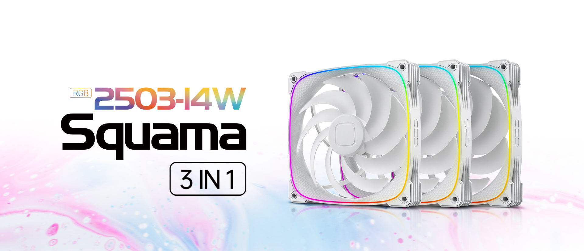 Geometric Future Squama 2503 140mm ARGB PWM Fan 3-Pack - White - مراوح كيس كبيرة بيضاء