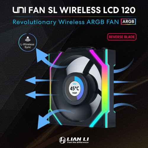 Lian Li Uni Fan SL120 LCD REVERSE BLADE  Triple Fan Kit - Black - مراوح تبريد مع شاشه