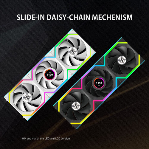 Lian Li Uni Fan SL120 LCD REVERSE BLADE  Triple Fan Kit - Black - مراوح تبريد مع شاشه