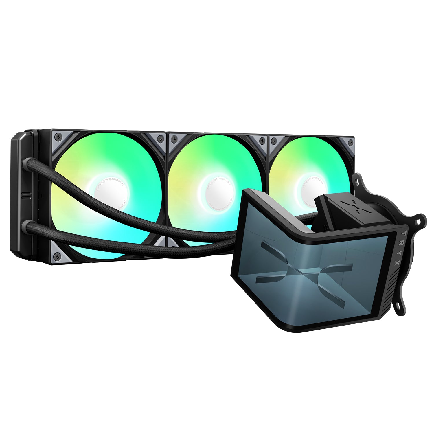 TRYX Panorama SE 360 ARGB 360mm AIO Rotatable 6.67'' AMOLED Curved Screen 3D Anamorphic Effect Customizable AIO Cooler 360mm Asetek Adela Pump 280w TDP ARGB Fan Intel LGA 1851/1700 AMD AM5/AM4 - مبرد مائي مع شاشه