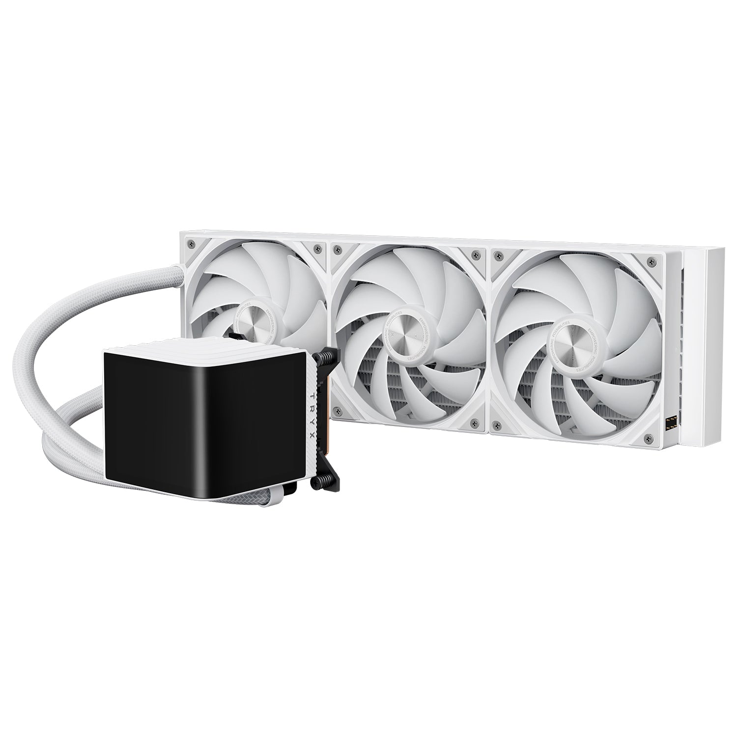 TRYX Panorama SE 360 ARGB 360mm AIO Rotatable 6.67'' AMOLED Curved Screen 3D Anamorphic Effect Customizable AIO Cooler 360mm Asetek Adela Pump 280w TDP ARGB Fan Intel LGA 1851/1700 AMD AM5/AM4 -WHITE - - مبرد مائي مع شاشه أبيض