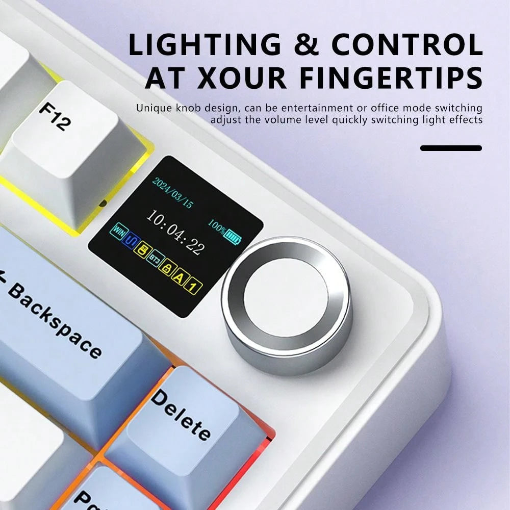EPOMAKER X Aula F75 MAX (WHITE) Wireless Gaming Keyboard with TFT Screen and Knob,75% Hot Swappable Custom Mechanical Keyboard, RGB Backlit, Pre-lubed Linear Switches, Side Printed PBT Keycaps(Grey Gradient)  كيبورد وايرليس