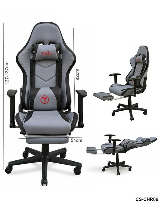 Chatty Adjustable gaming chair with retractable footrest - Grey Fabric ...