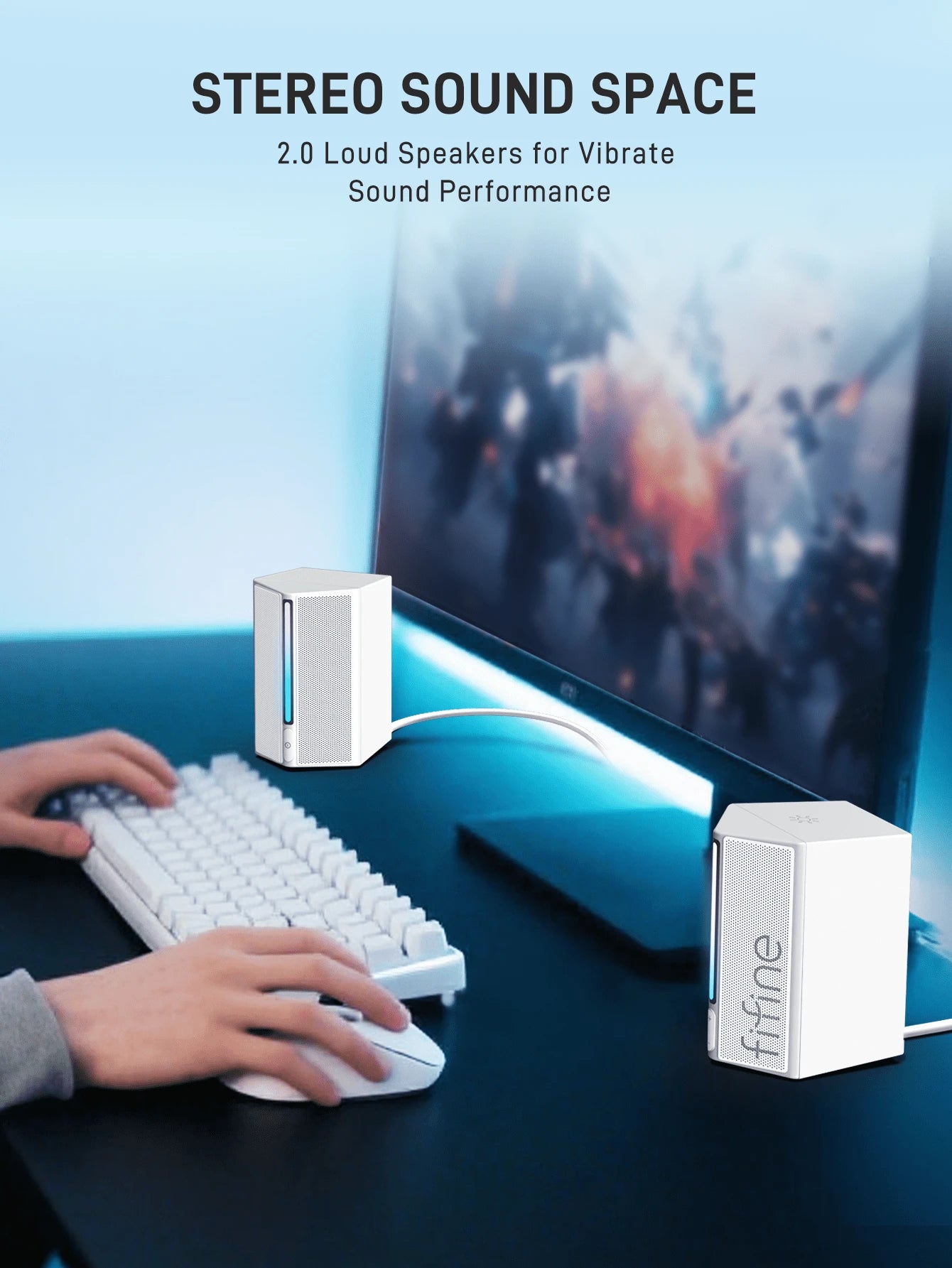 FIFINE Computer Speakers, Desktop PC Speakers with Volume Control, RGB Gaming Loudspeakers Wired with 3.5mm Aux Audio Cable for Laptop Monitor Phone Tablet-AmpliGame A20  مكبر صوت