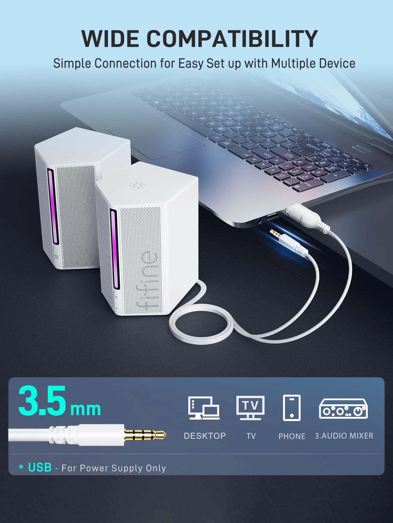 FIFINE Computer Speakers, Desktop PC Speakers with Volume Control, RGB Gaming Loudspeakers Wired with 3.5mm Aux Audio Cable for Laptop Monitor Phone Tablet-AmpliGame A20  مكبر صوت