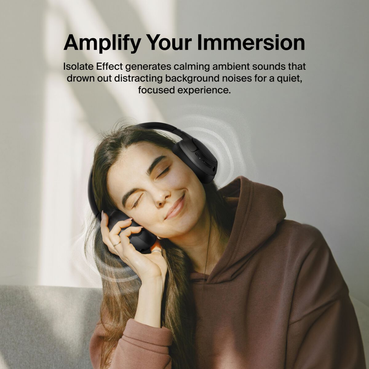 Belkin SoundForm Isolate Wireless Noise Cancelling Over-Ear Headphones, 60H Battery, Black