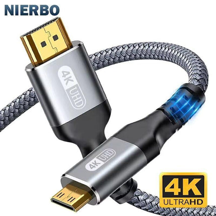 كابل NIERBO Mini HDMI إلى HDMI عالي الدقة 1 متر 4K 60 هرتز كابل مضفر عالي السرعة متوافق مع HDMI ثنائي الاتجاه 2.0 لكاميرا الكمبيوتر اللوحي HDTV - كيبل 