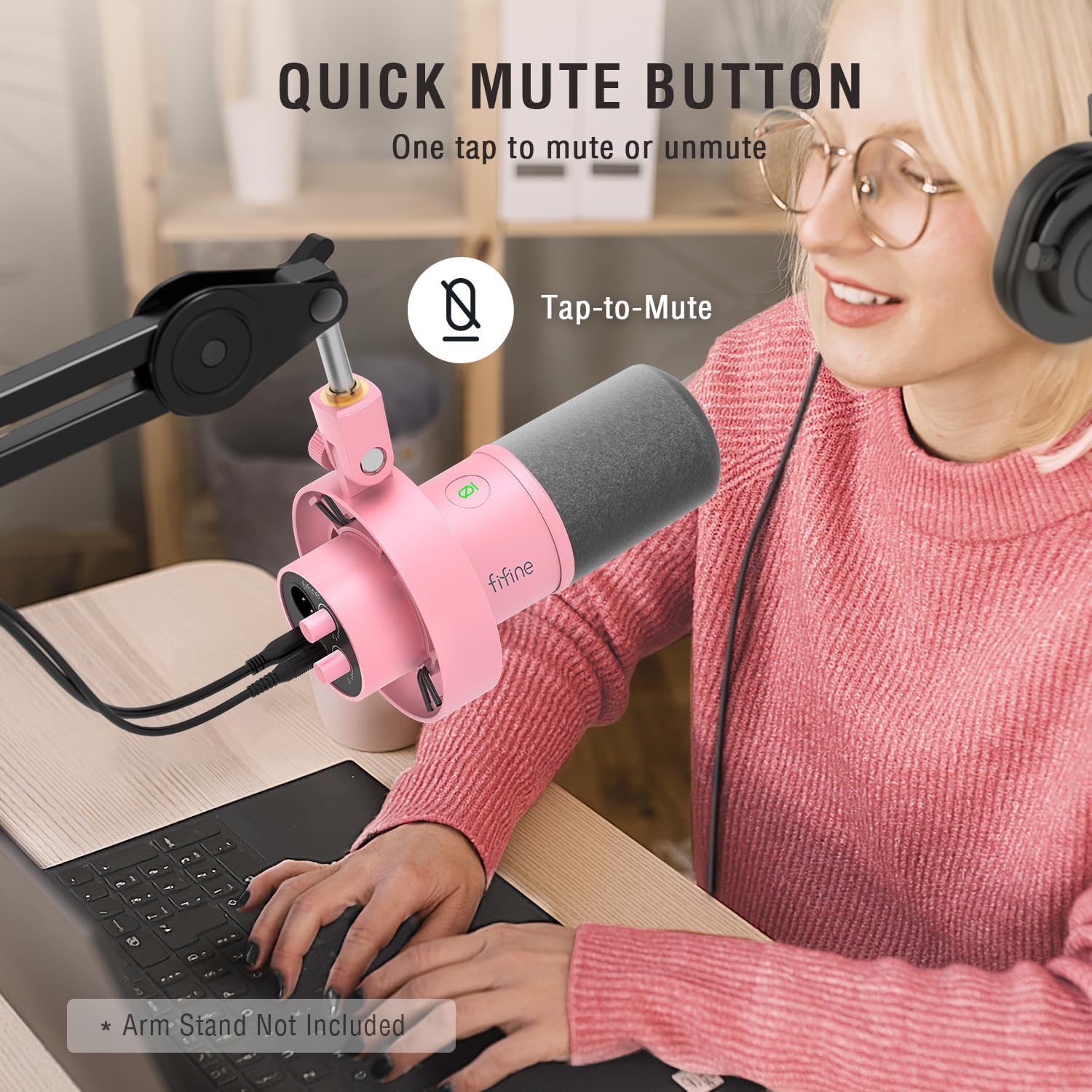 FIFINE XLR/USB Dynamic Microphone, Studio XLR Vocal Podcast Microphone for Recording, USB Streaming Mic with Mute Button, Gain Knob, Headphones Monitoring for Voice-Over, Video-Amplitank K688 Pink - مايك وردي