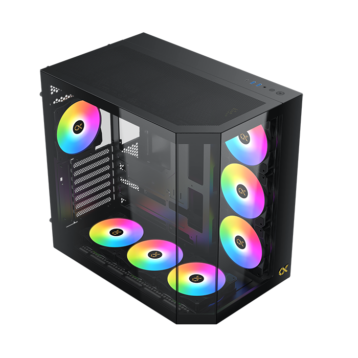 Xigmatek Cubi II black with 7 ARGB Lights,USB-C CASE- كيس العاب للكمبيوتر أسود
