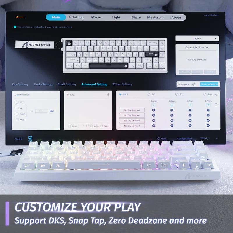 ATTACK SHARK X68 HE Rapid Trigger 60% Keyboard Magnetic Switch White Line - كيبورد مغناطيسي