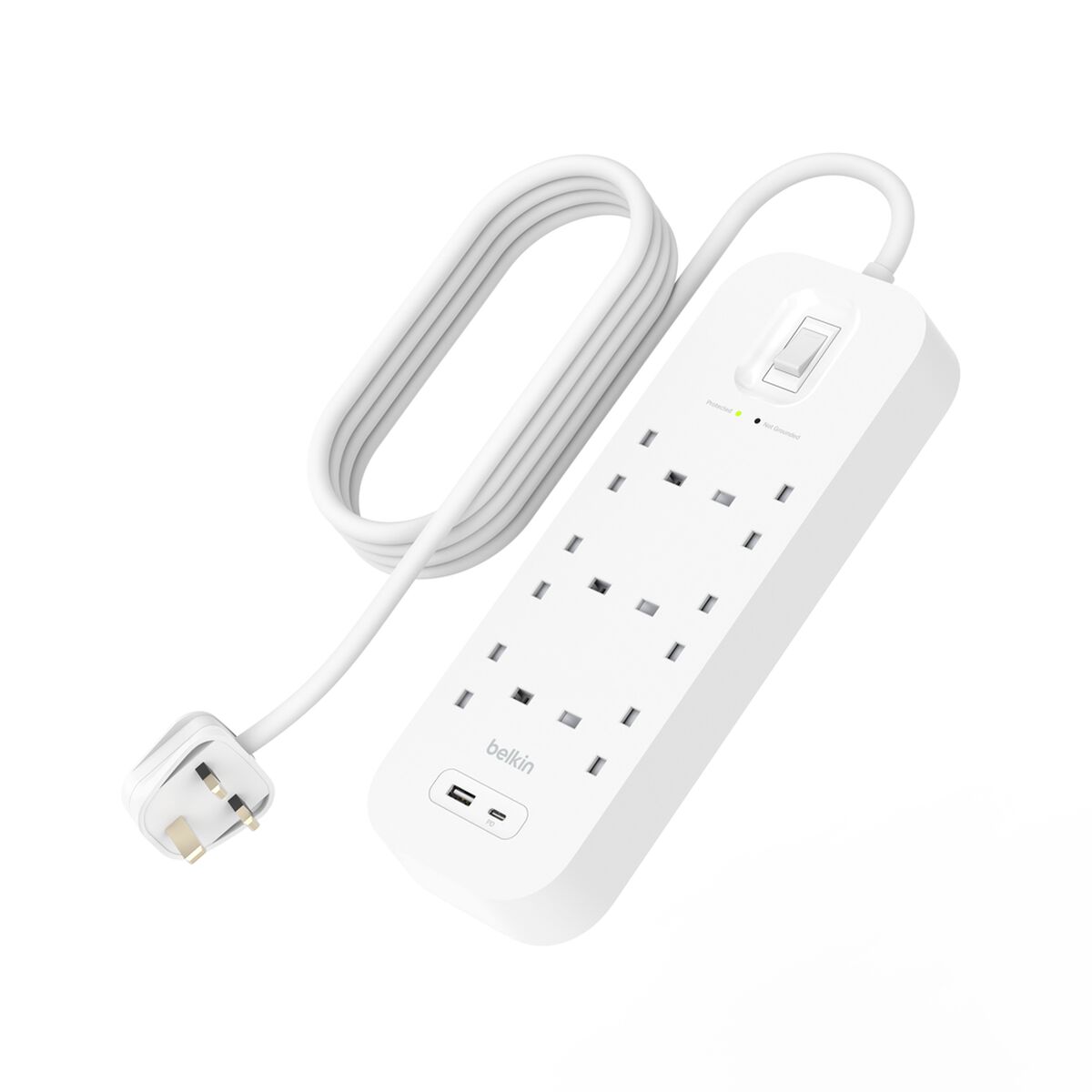 Belkin 6-Outlet Surge Protector with USB-C & USB-A Ports 18W, 2m Cord, 650J, White