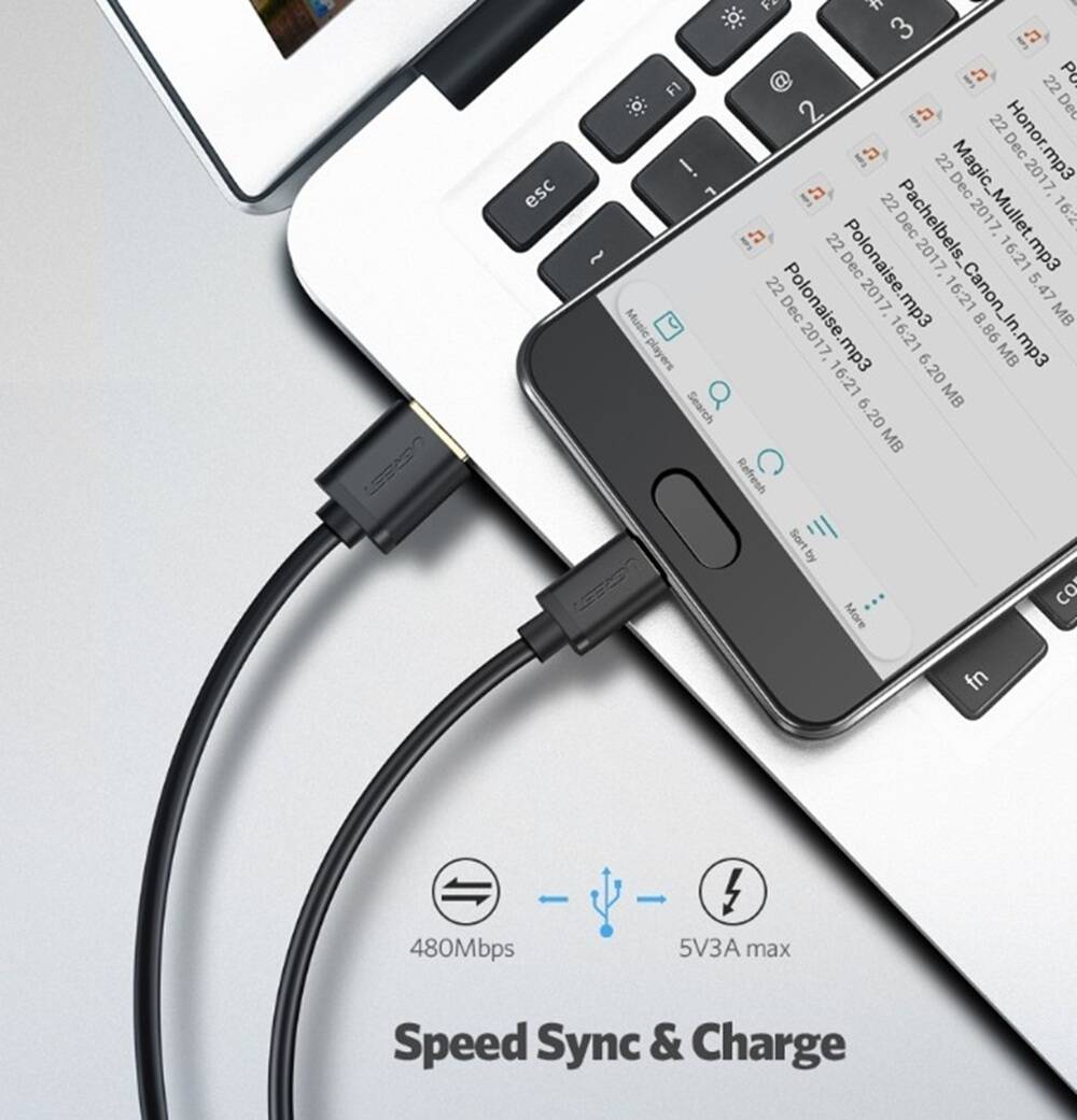 UGREEN USB 3.0 Type A Male To USB Type-C Male Cable, 1M, 5Gbps Transfer Speed, Up To 3 Amps Of Power Output, Black  - كيبل